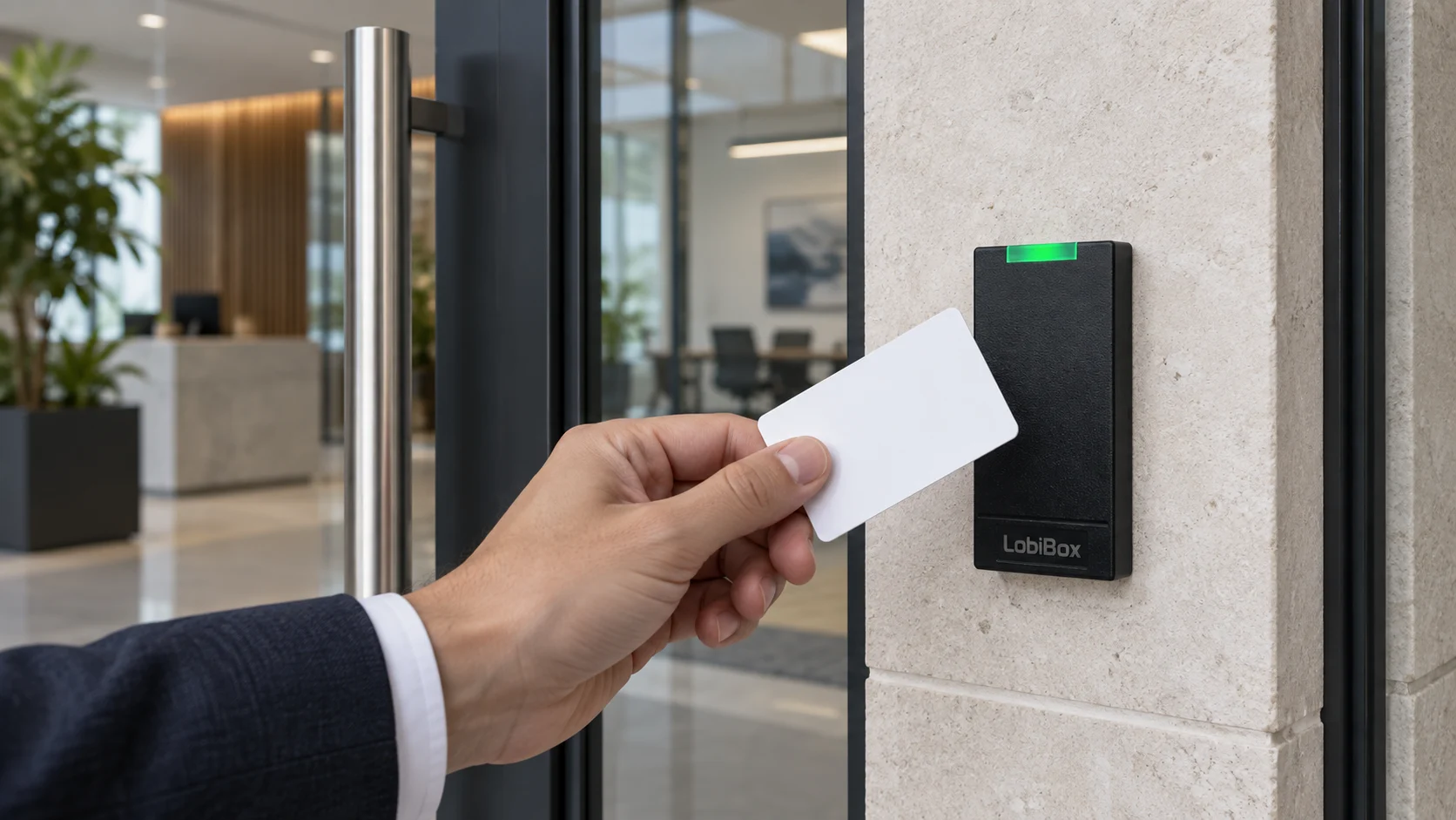 Concept view of an RFID credential presented to a LobiBox card reader