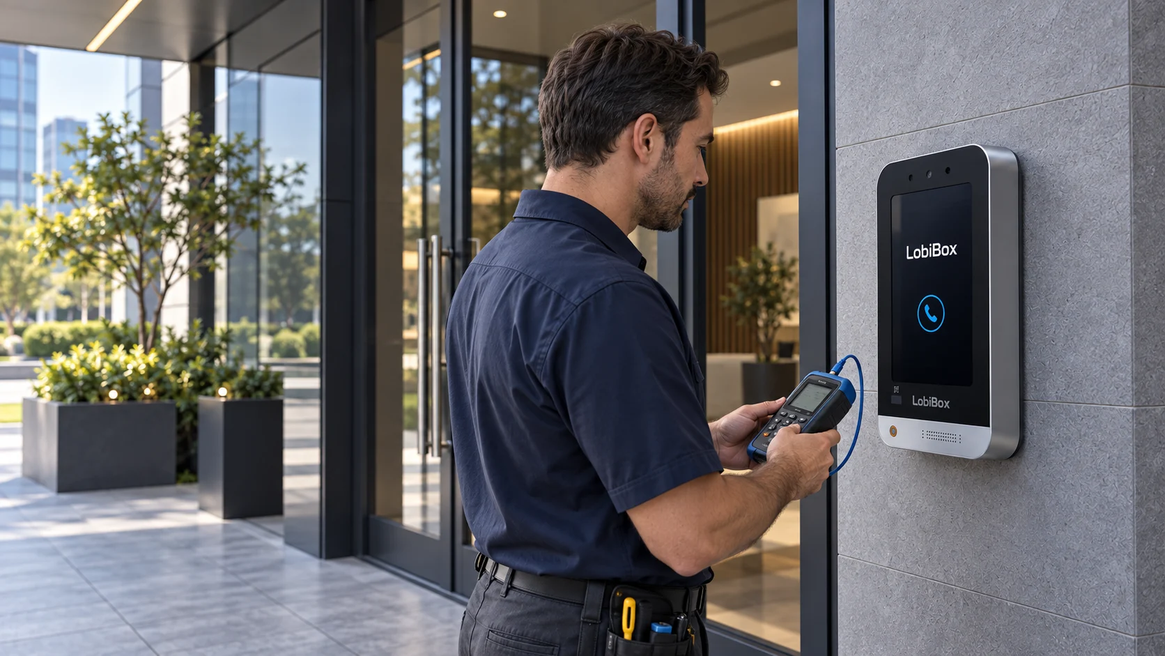 Concept view of an integrator checking a LobiBox entrance system