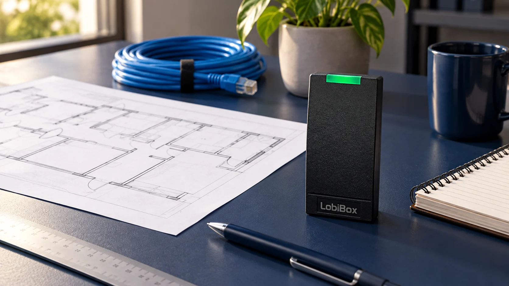 Concept view of access-control planning materials and a LobiBox reader